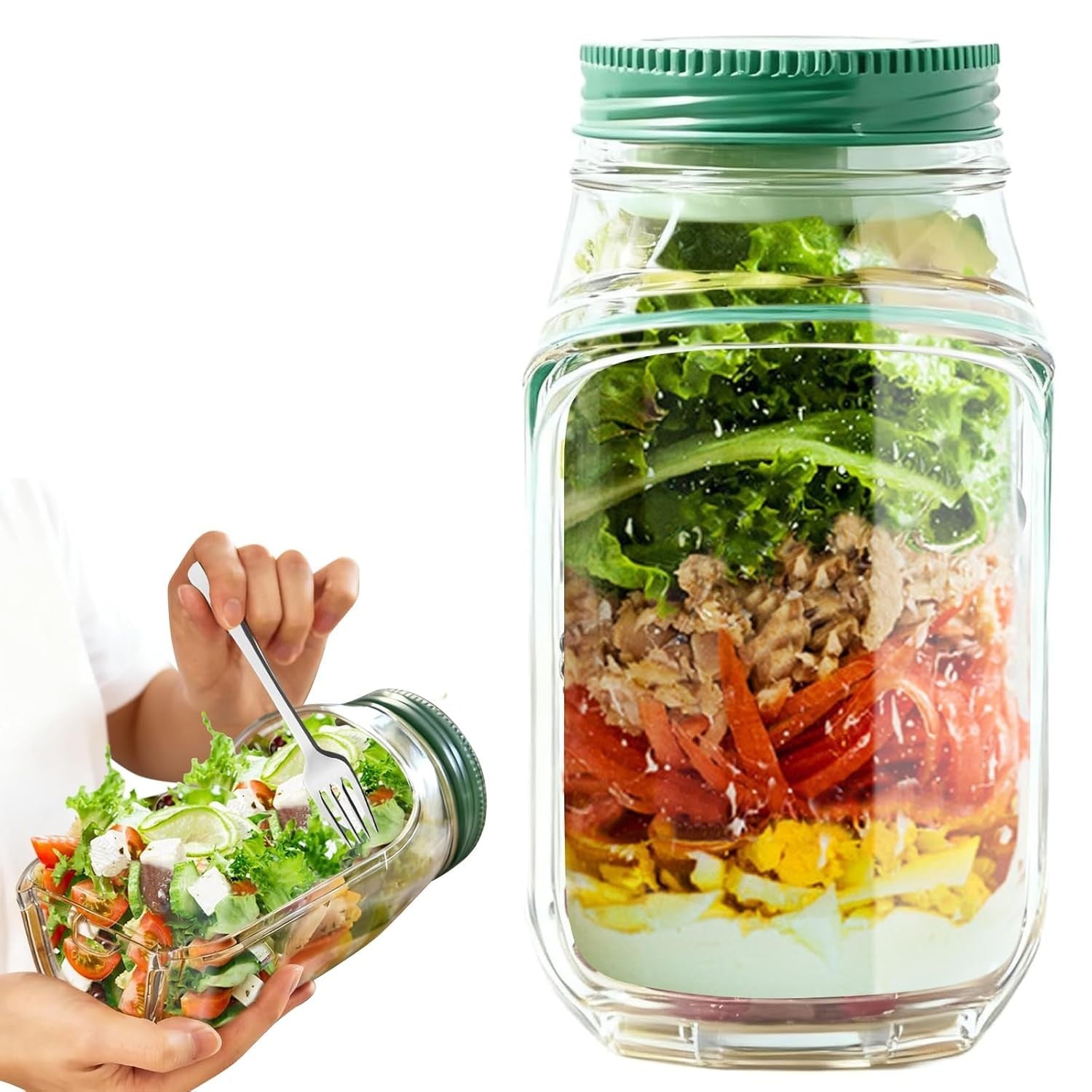 Vluvla Salad Pod Jar Portable Container Leakproof Dressing Cup Vertical 1L
