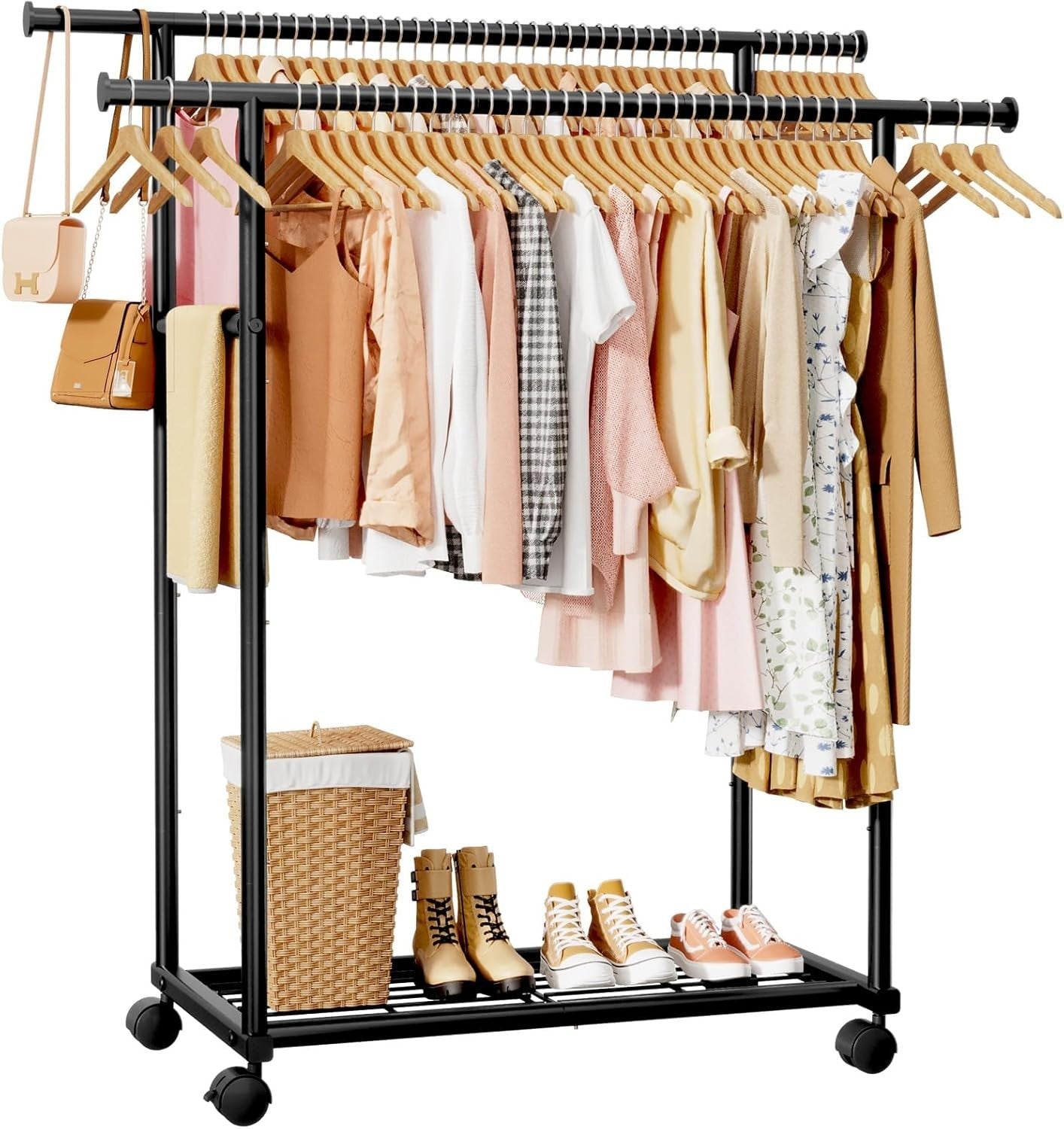 Sakugi Clothes Rail Double Rod Rack Fixed Extension Universal 98x42x150cm New