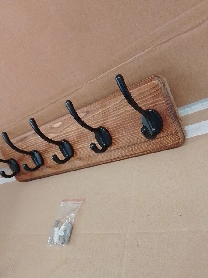 Webi Coat Rack Wall Mounted Hooks Hanger Wood 5 Hook Hanging Clothes Hats New