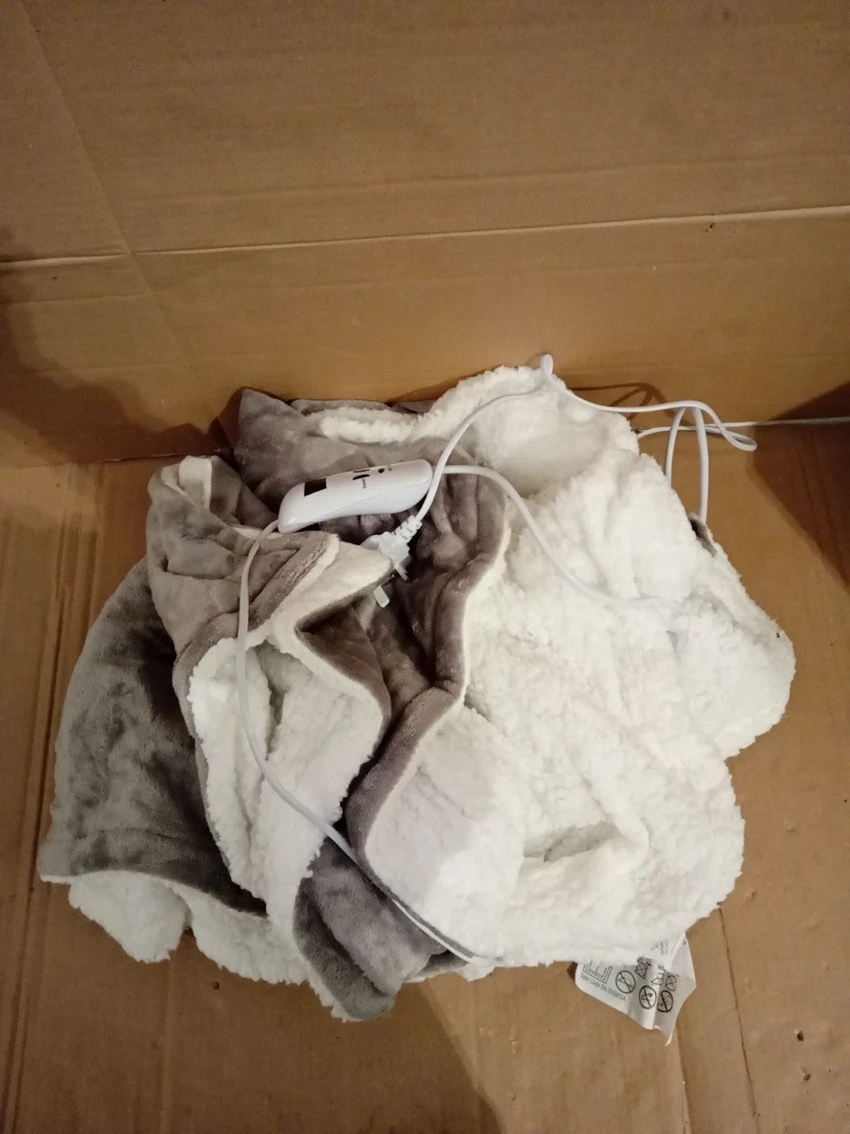 Electric Heated Blanket Throw 180x130cm Dual Sided Flannel & Sherpa Grey