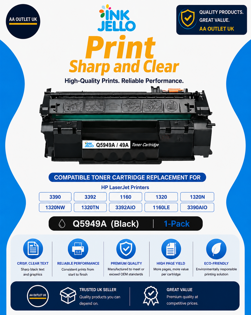 InkJello Compatible Toner Cartridge Replacement HP LaserJet Black 1pc