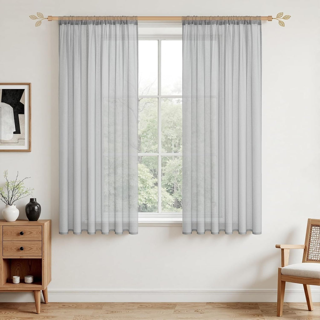 Mrtrees Grey Window Net Curtains 57Inch Drop Voile Sheer 144.8x139.7cm Grey New