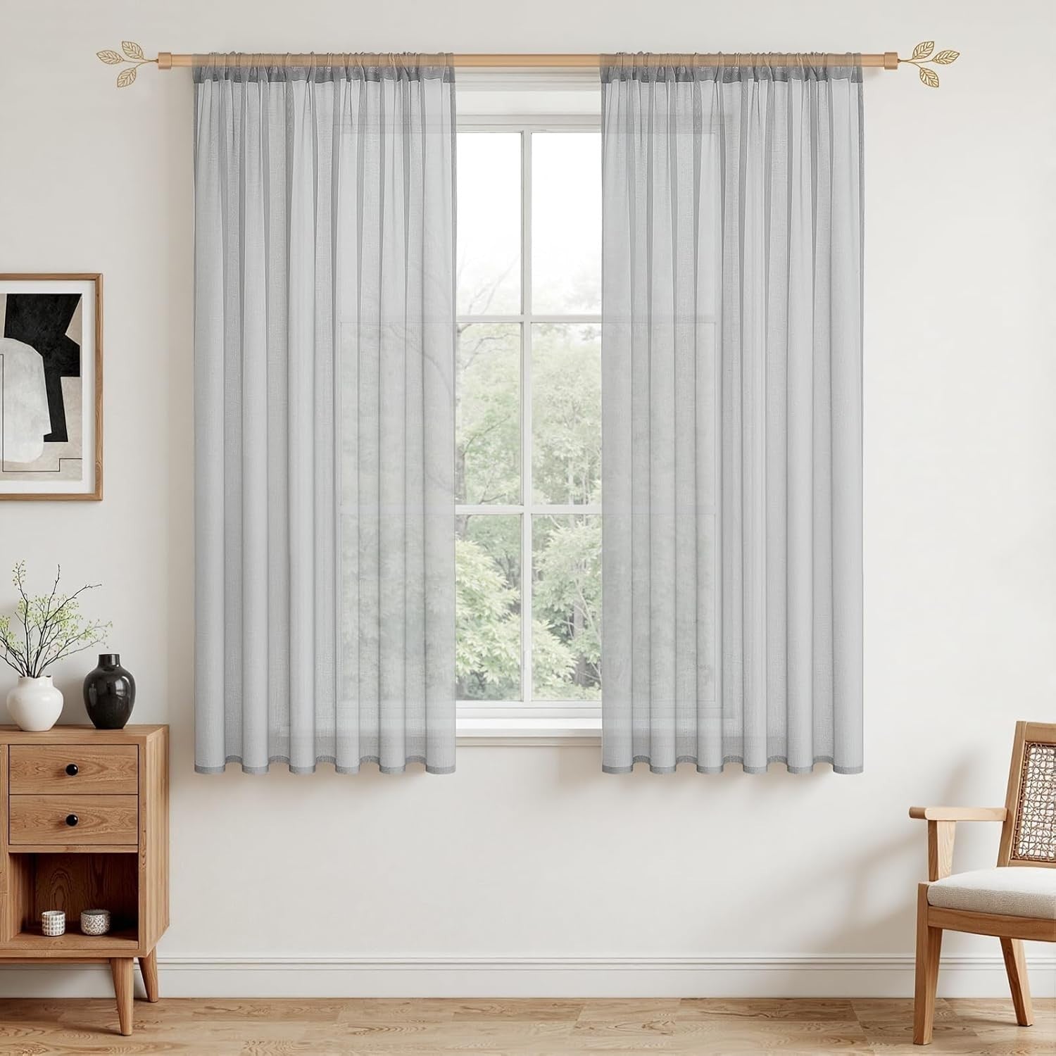 Mrtrees Grey Window Net Curtains 57Inch Drop Voile Sheer 144.8x139.7cm Grey New