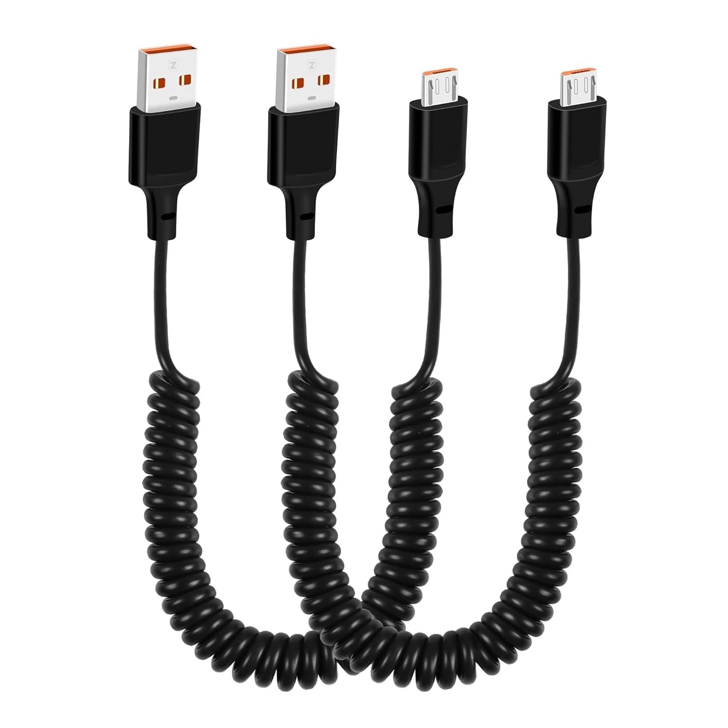 GELRHONR 2 Pack Micro USB Coiled Charging Cable Support Data Transfer Black New