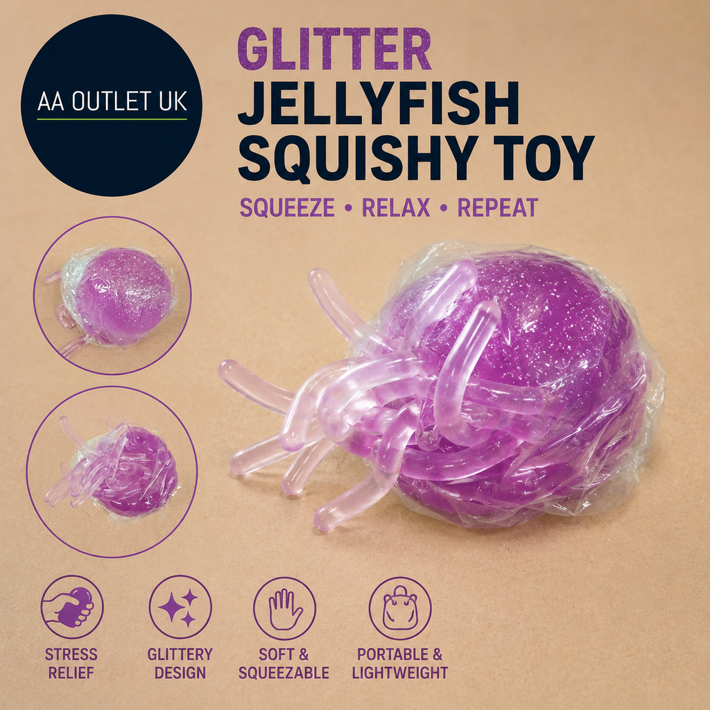 Glitter Jellyfish Squishy Toy Stress Relief Fidget Kids & Adults  Soft Touch