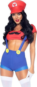 Leg Avenue Women's Gamer Babe Costume 3 Pieces Crop Top Shorts Hat Red Blue New
