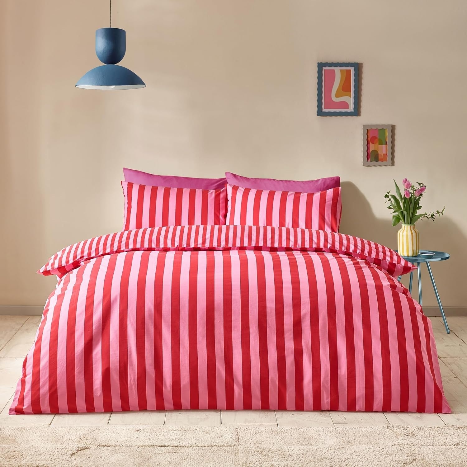 Sassy B Stripe Tease Reversible Double Duvet Cover Set With Pillowcases Red New