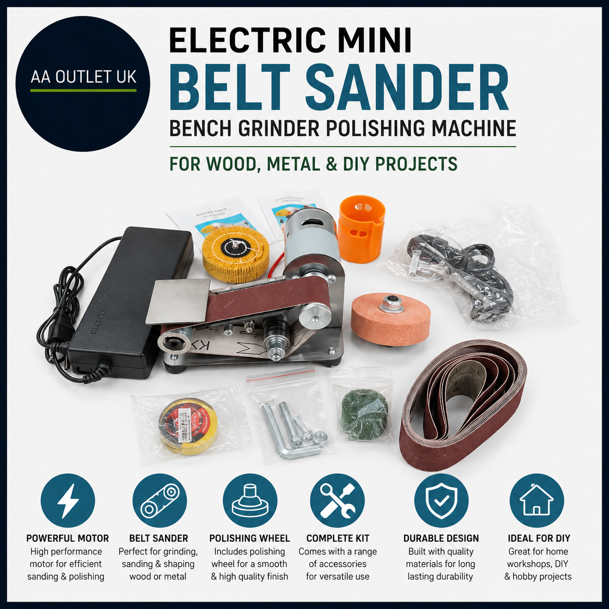 Electric Mini Belt Sander Bench Grinder Polishing Machine Wood Metal DIY Design