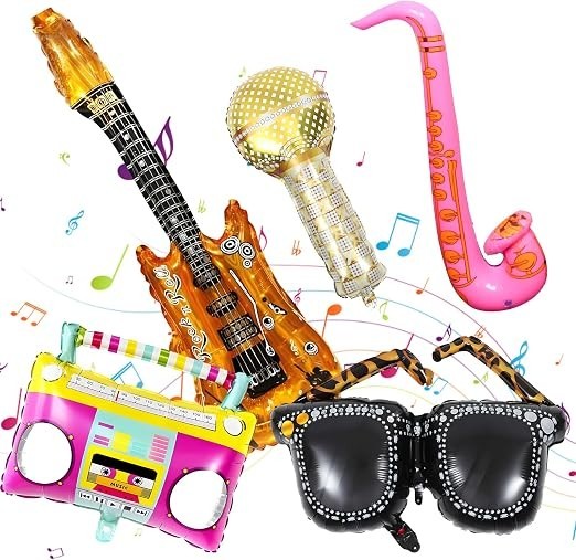 SKJAXF 5 Inflatable Party Props Set Photo Booth Microphone Saxophone Radio New