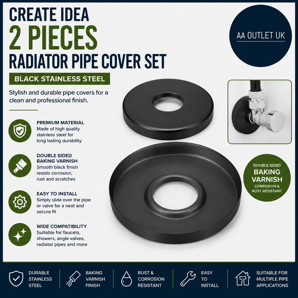Create Idea 2 Pieces Radiator Pipe Cover Set Black Stainless Steel Angle Valves