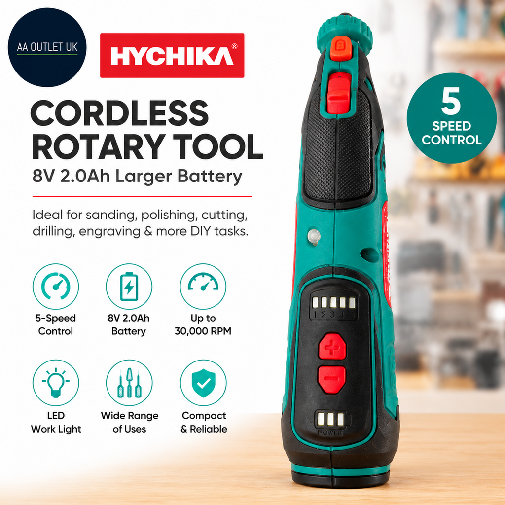 Hychika Cordless Rotary Tool 8V 2.0Ah Larger Battery 5 Speed 30000RPM Max