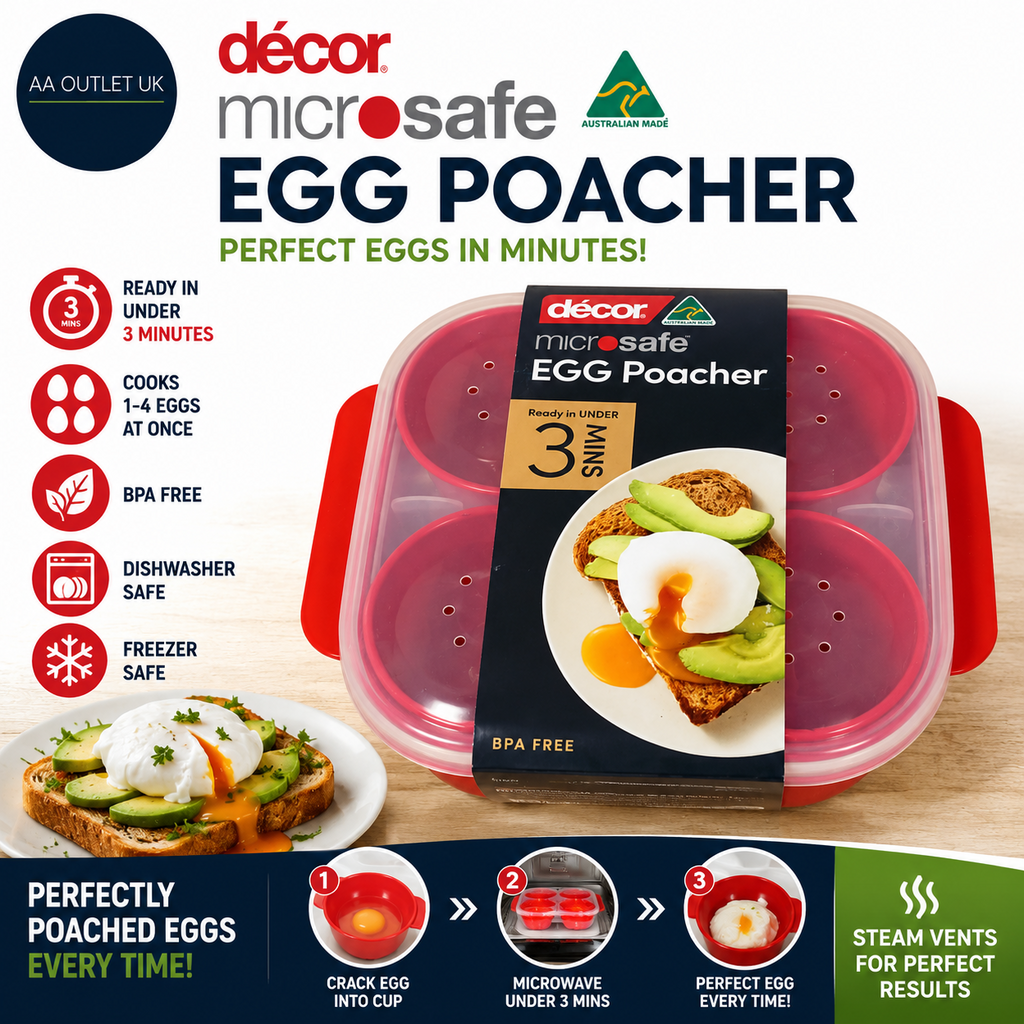 Decor Microsafe Microwave Steam Egg Poacher Cooks 1-4 Eggs At Once Under 3mins.