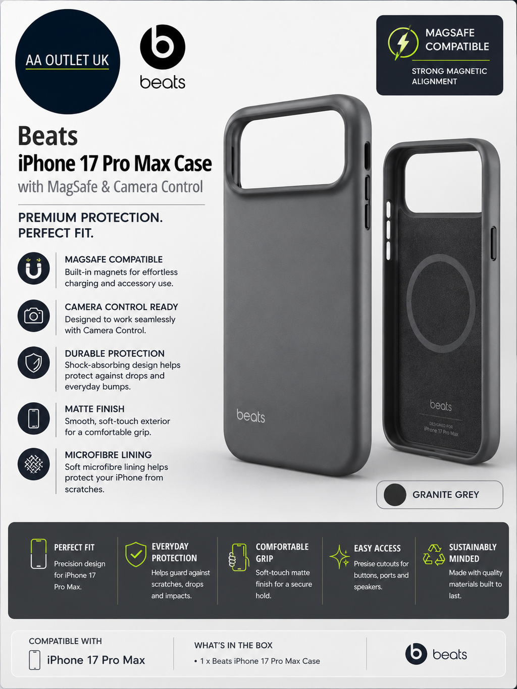 Beats iPhone 17 Pro Max Case MagSafe Camera Control Matte Finish Microfiber