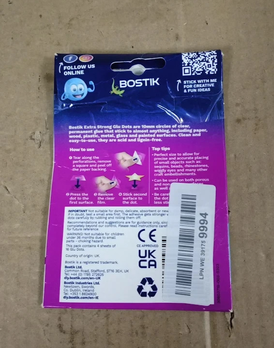 Bostik Extra Strong Glu Dots Clear Double Sided Adhesive Craft Fixing Design New