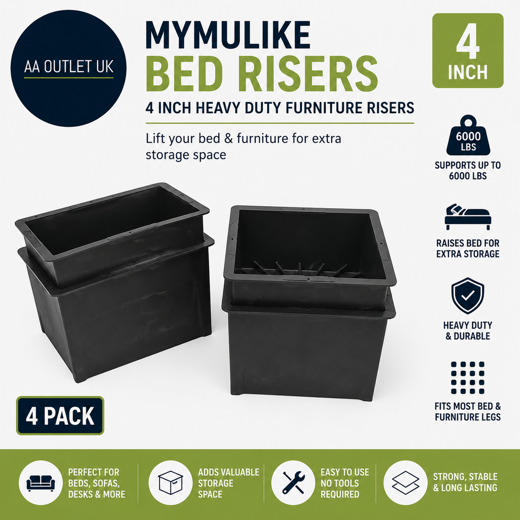 Mymulike Bed Risers 4Inch Heavy Duty Furniture Up to 6000Lbs Bed lifts