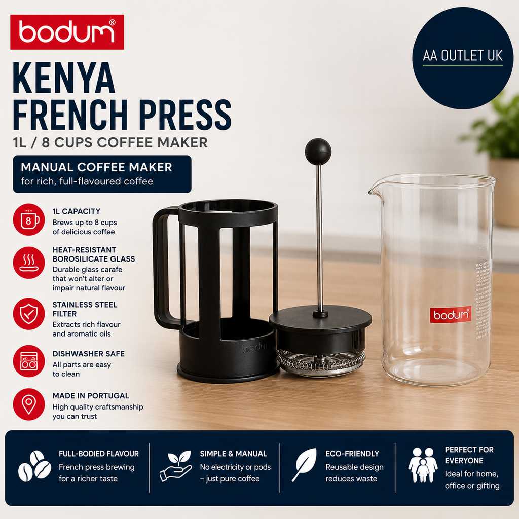 Bodum French Press Kenya 1L 8 Cups Manual Coffee Maker Heat Resistant Glass