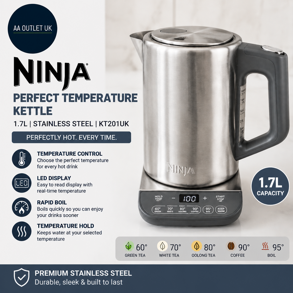 Ninja Perfect Temperature Kettle 1.7  Temperature Control LED Display KT201UK