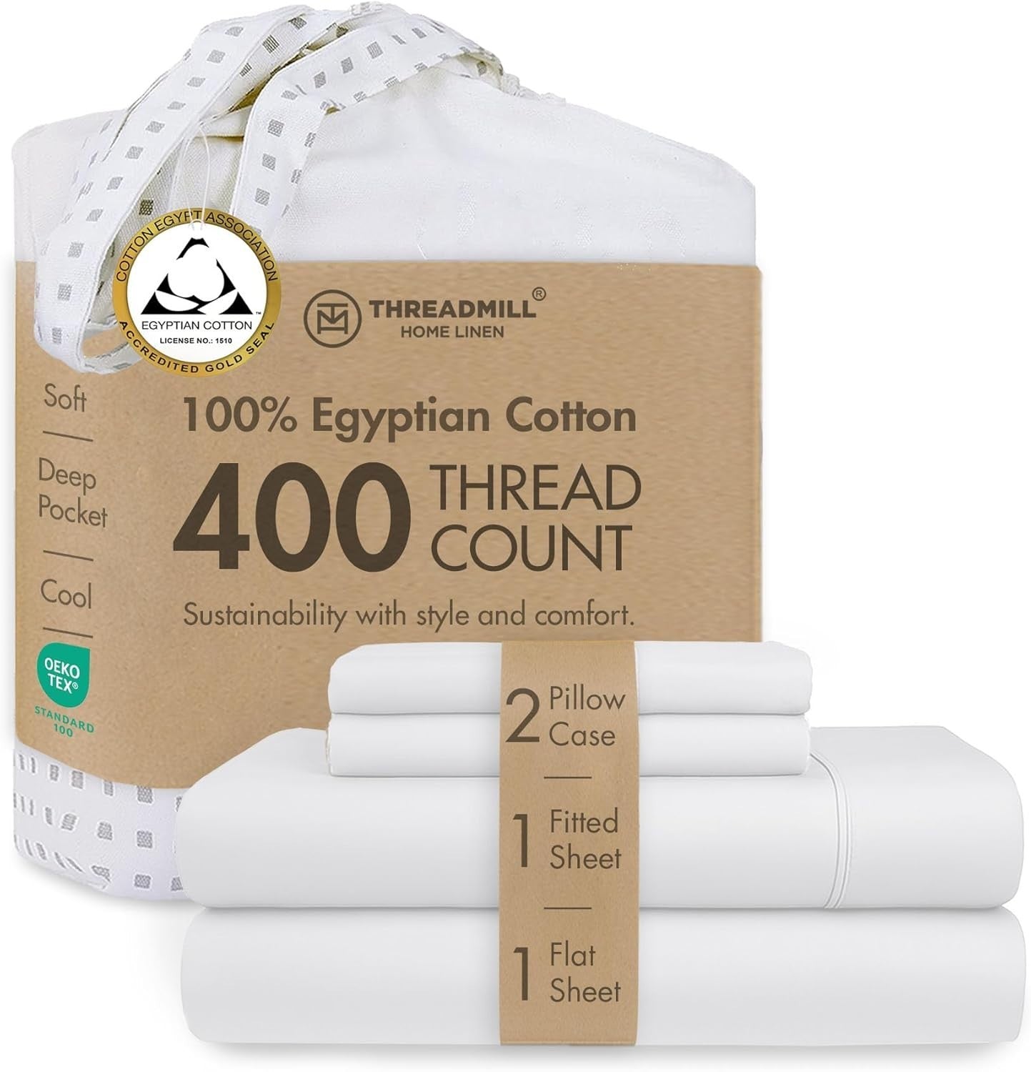 Threadmill Home Linen Certified 100% Egyptian Cotton King Size 4 Pieces New
