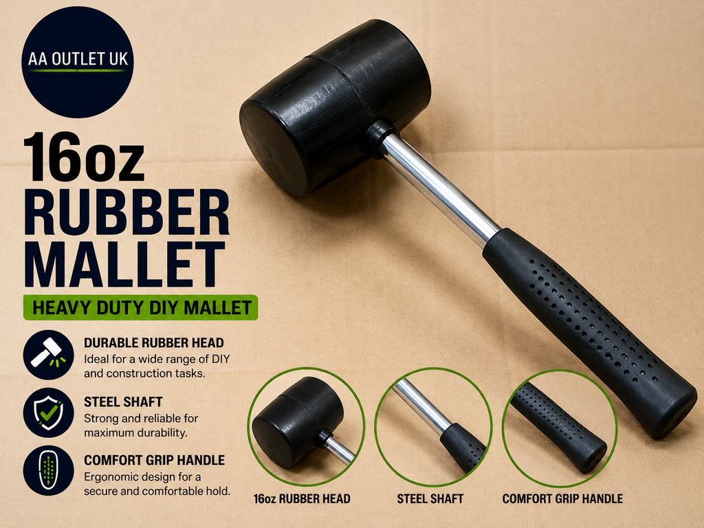 Ram 16oz Rubber Mallet Hammer Shaft Heavy Duty Durable DIY Alloy Steel Black