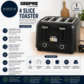 Geepas 4 Slice Toaster 6 Browning Levels With Cancel Function Cool Touch Black