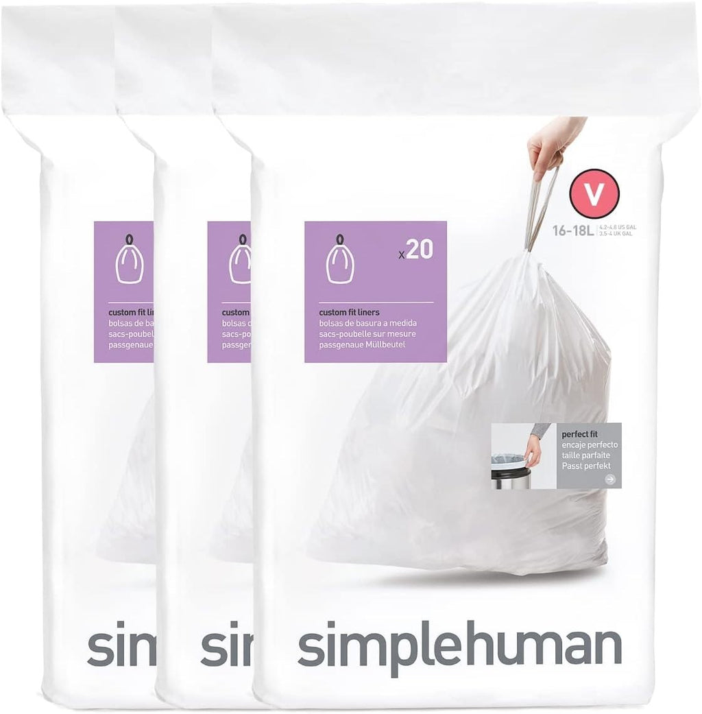 Simplehuman Code V Custom Fit Bin Liner Bulk Pack White Plastic 16-18L New