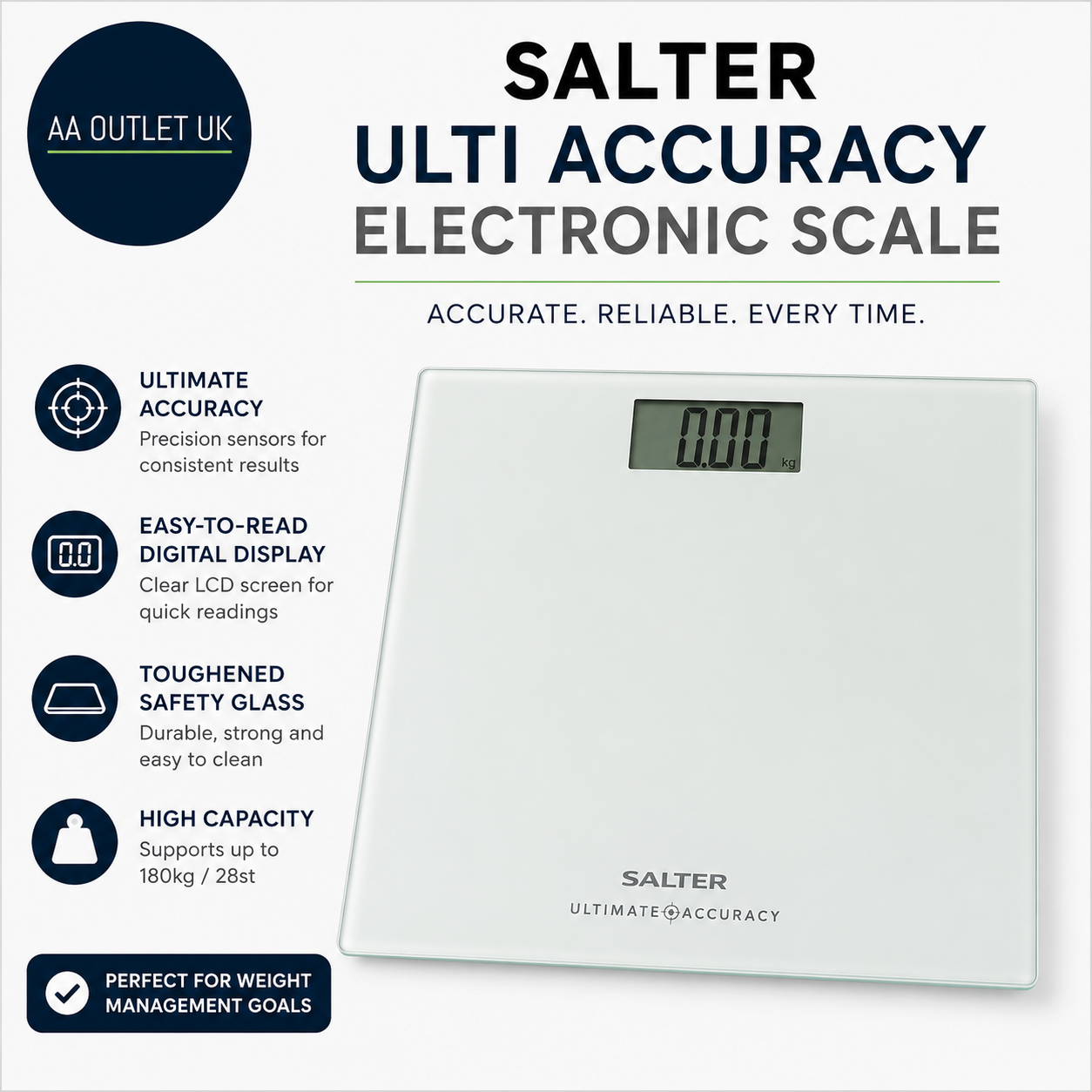 Salter Ultimate Accuracy Digital Bathroom Scales Toughened Glass Platform Silver