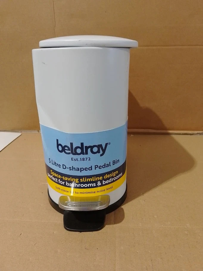 Beldray Bathroom Pedal Bin 5L Small Toilet Soft Closing Lid D Shaped Sanitary