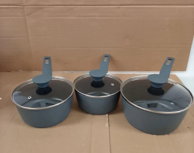 Salter Megastone Optimum 3 Pieces Aluminium Pan Set Grey Non Stick Cookware New
