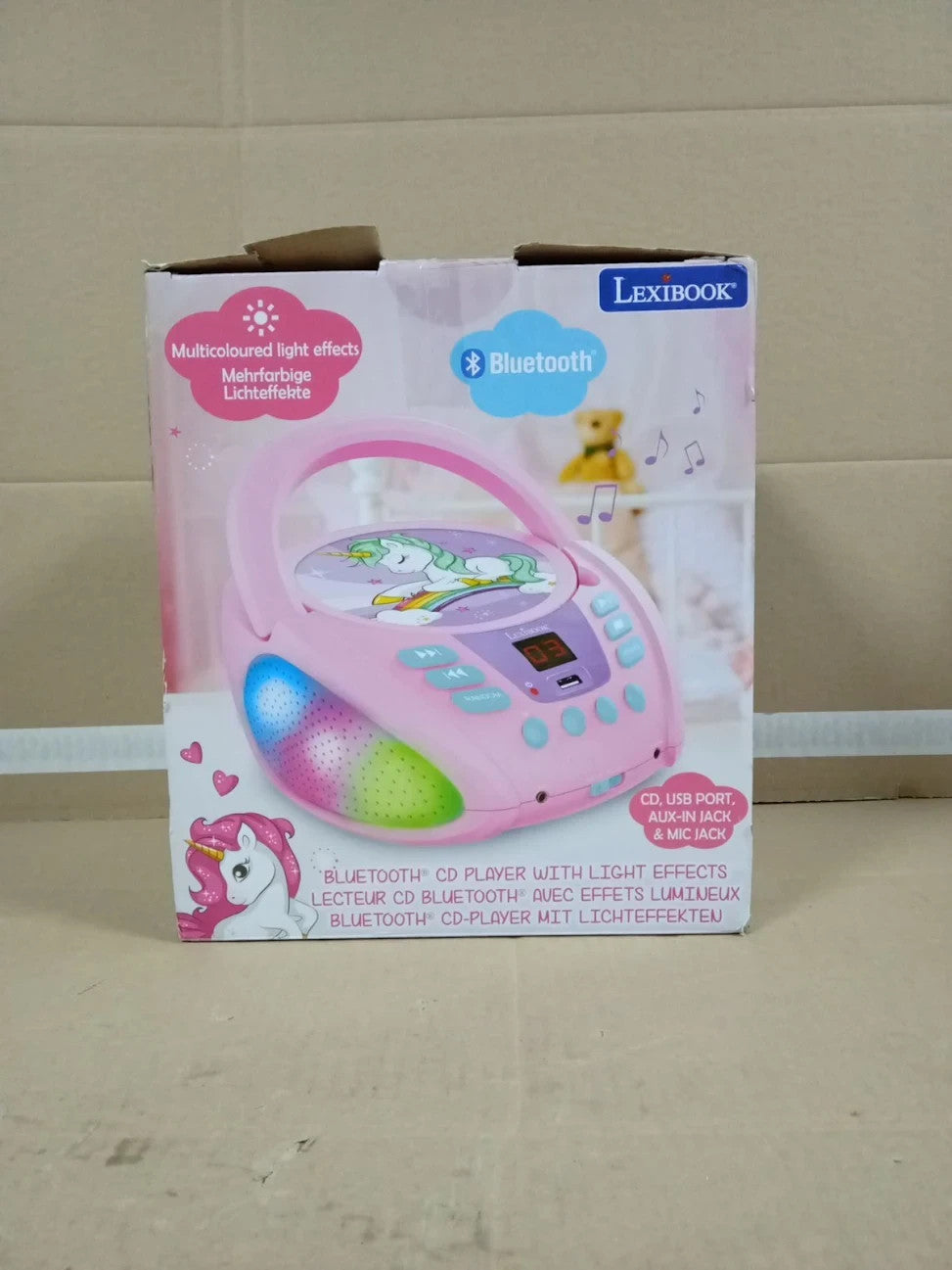 Lexibook Unicorn Bluetooth CD Player Kids Portable Multicoloured Light Effects