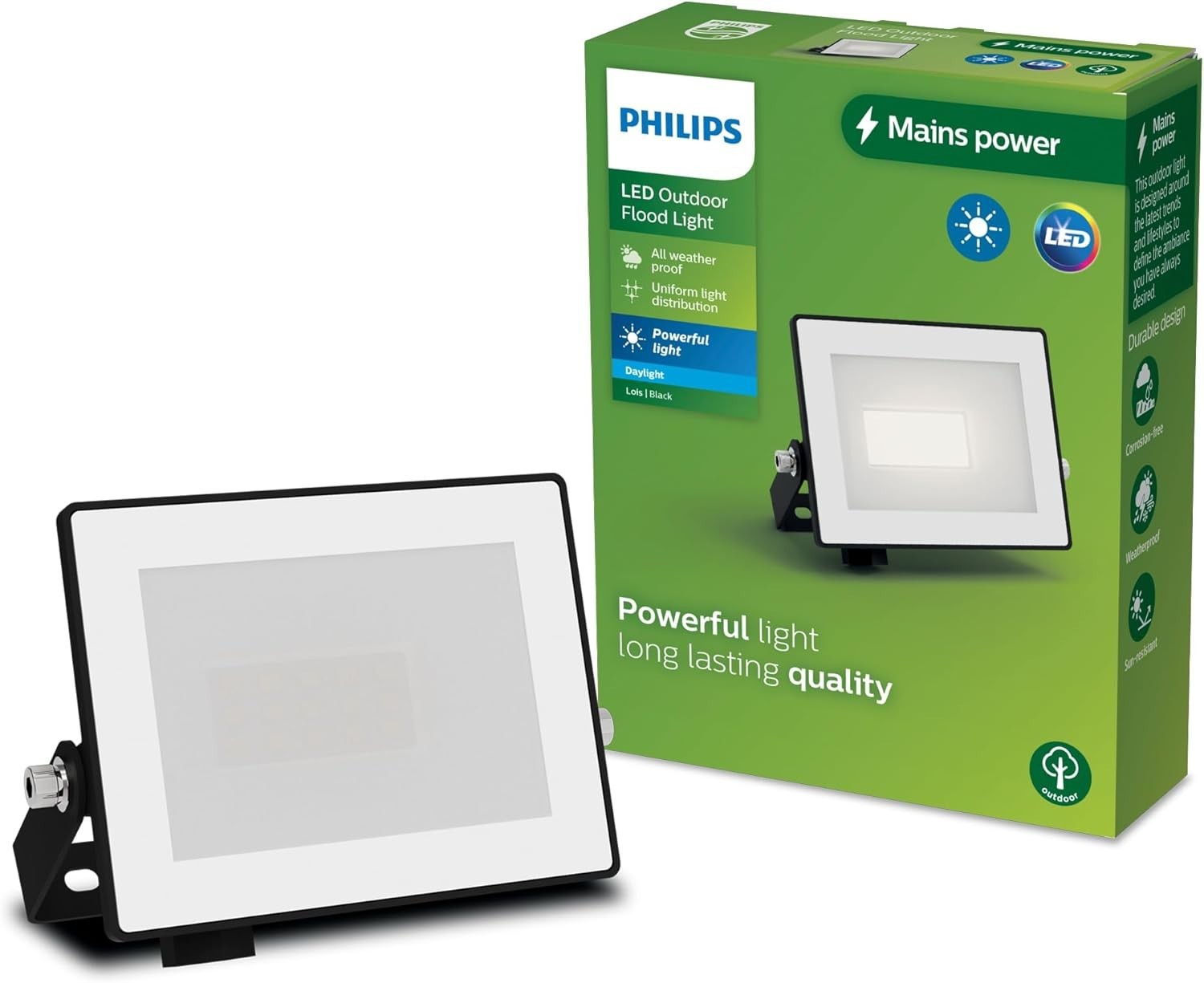 Philips Lois Outdoor Floodlight Daylight Metal 10w 5000K Black New