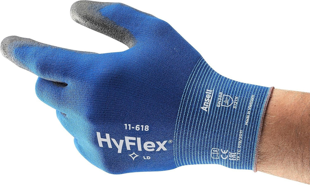 Ansell HyFlex 11 618 Mechanics Resistant PU Coated Safety Gloves Medium 11pc New