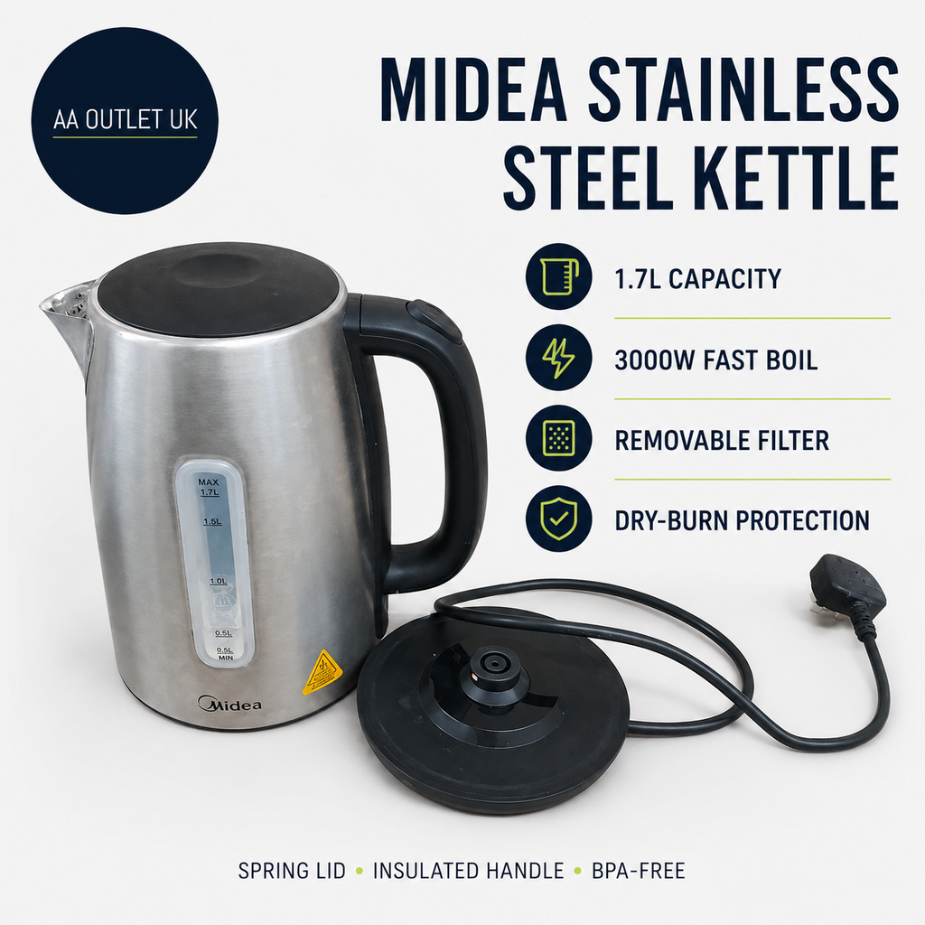 Midea Electric Kettle 3000w Fast Boil 1.7L Stainless Steel Kettle LED Indicator
