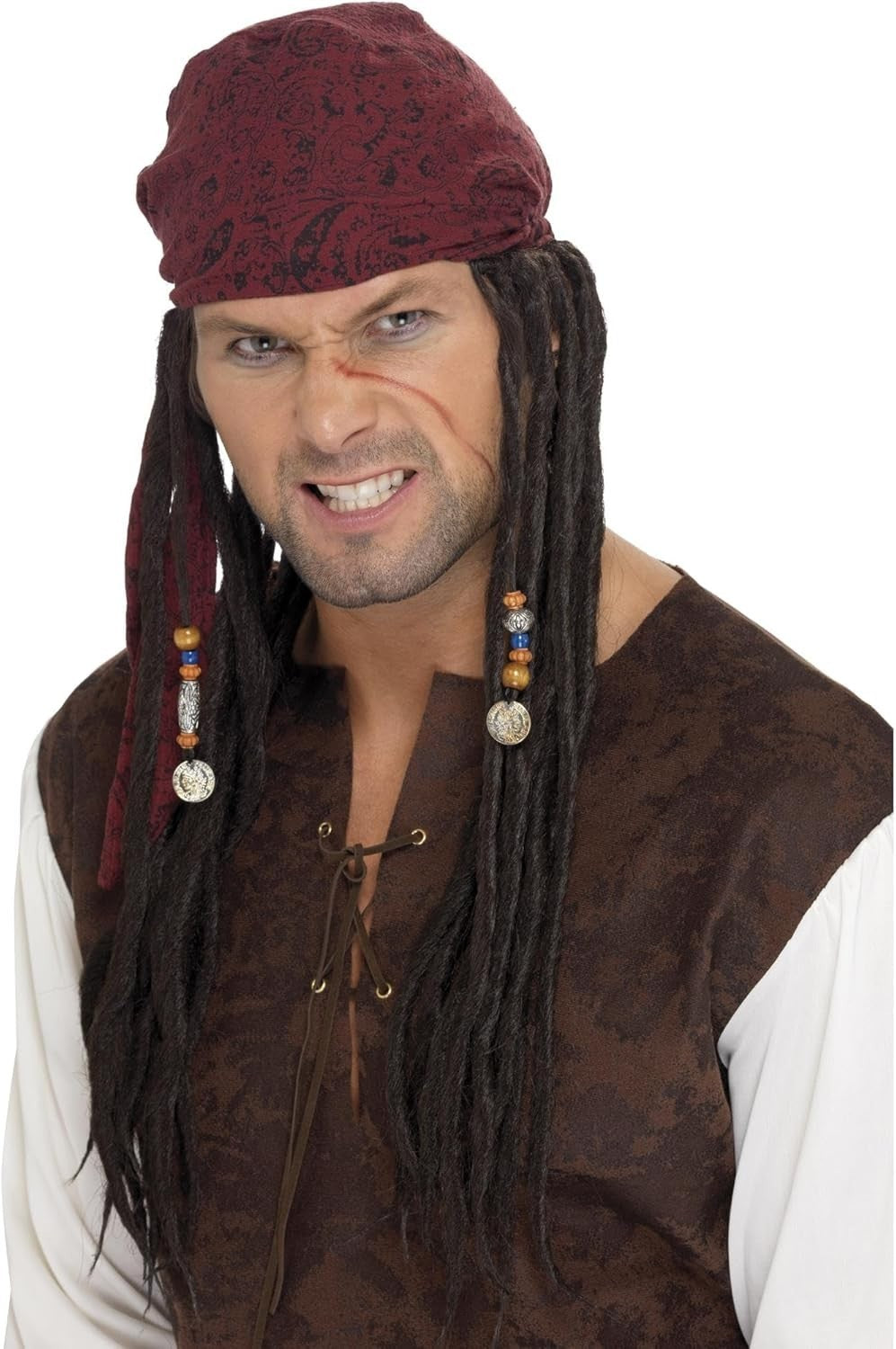 Smiffys Adult Captain Pirate Wig Curly Modern Lightweight Durable New