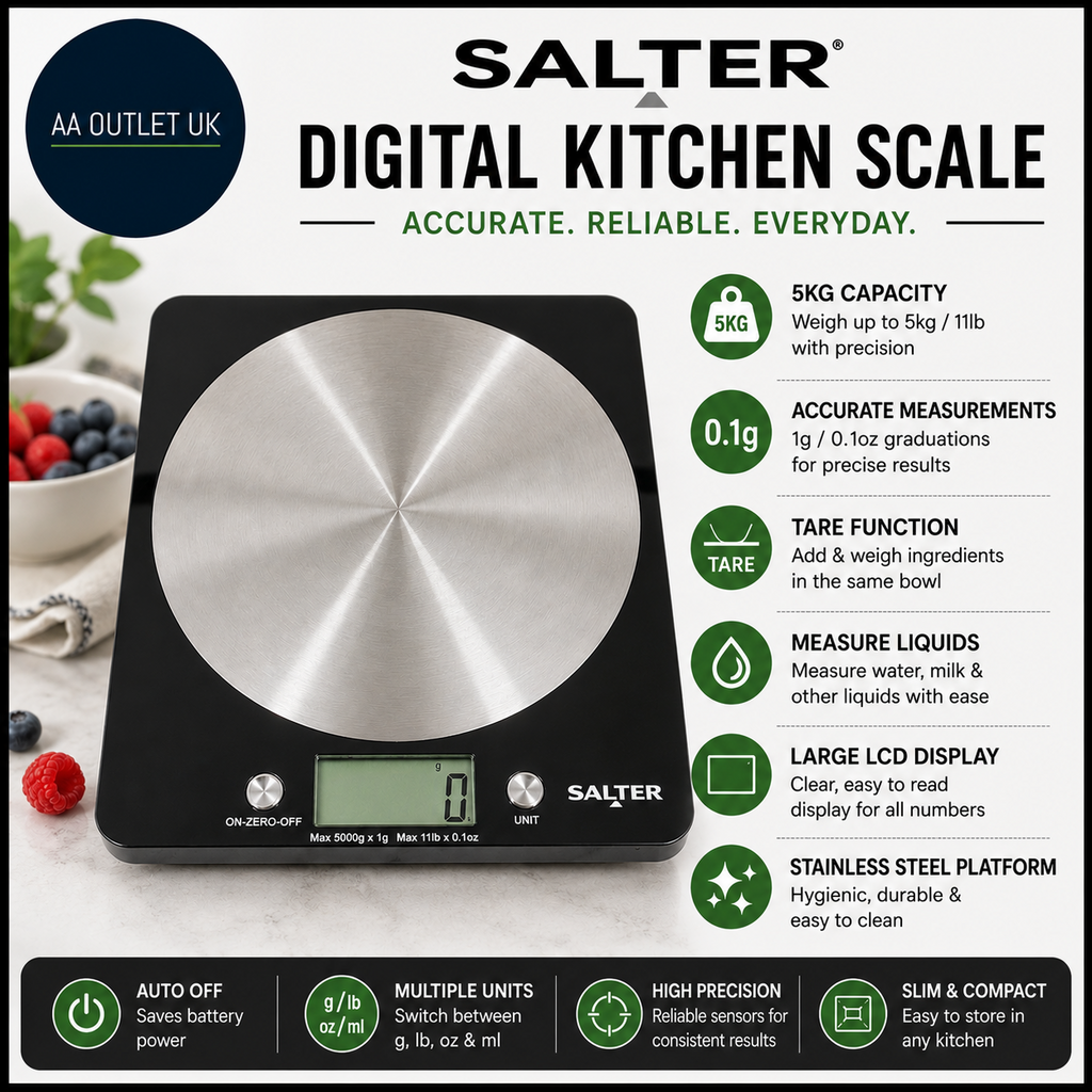 Salter 1036 BKSSDR Digital Kitchen Scale Cooking And Baking Scales 5kg Capacity