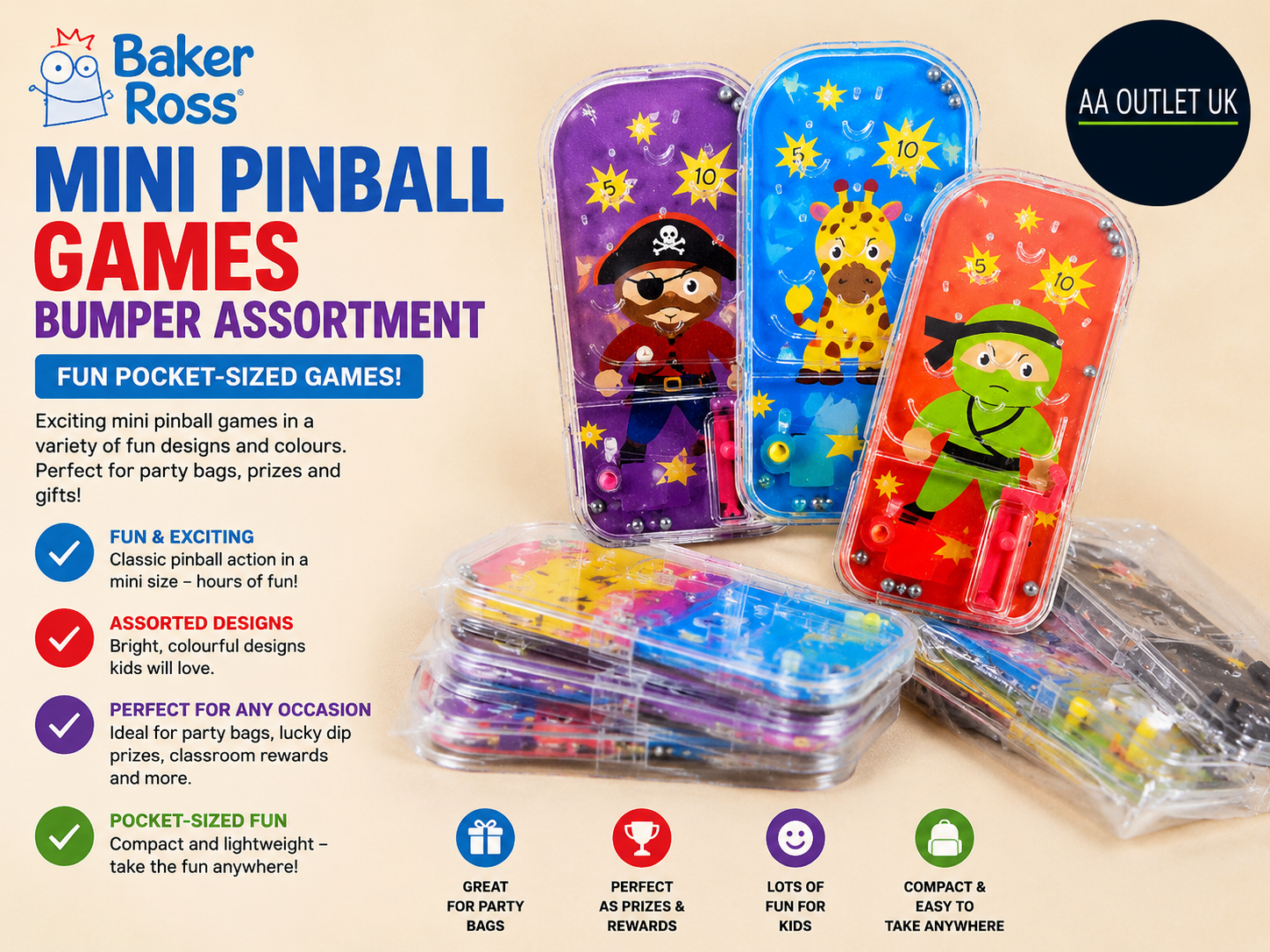 Baker Ross Mini Pinball Games Bumper Assortment Kids Party Bag Toys Design New