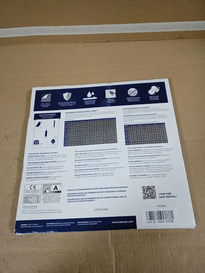 WallPops FP2949 Radiance Peel & Stick Floor Tiles Blue 12x12in 10 Pieces New