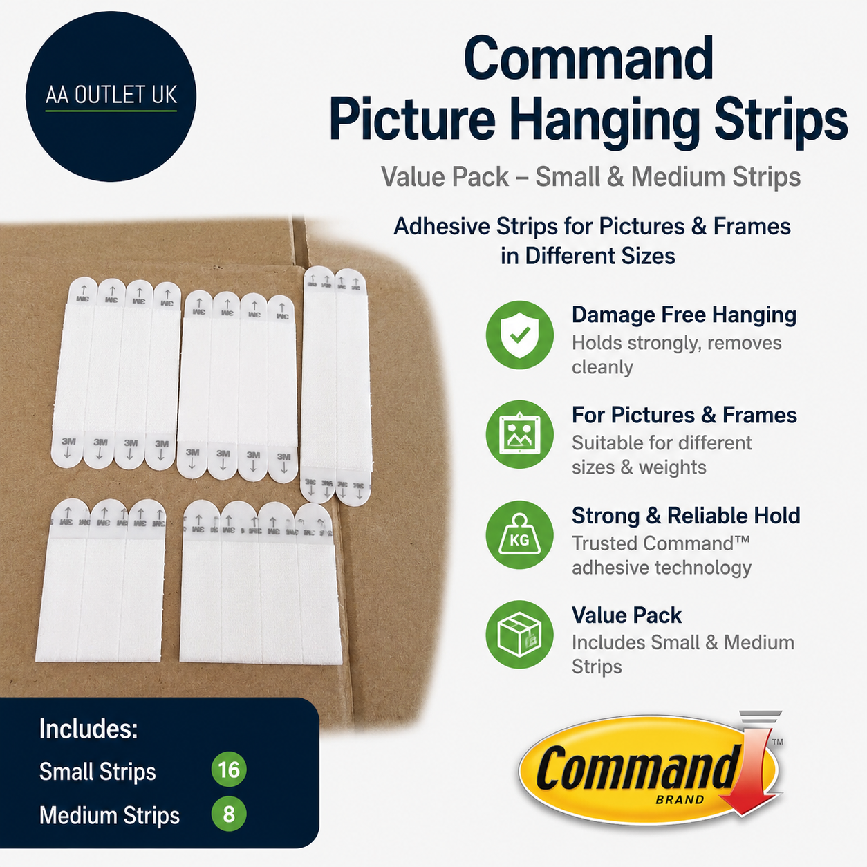 Command Picture Hanging Value Pack Small Medium Adhesive Strips Damage Free New