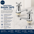 Traditional Basin Taps 2 Pieces Bathroom Solid Brass Sink Mixer Pillar Lever