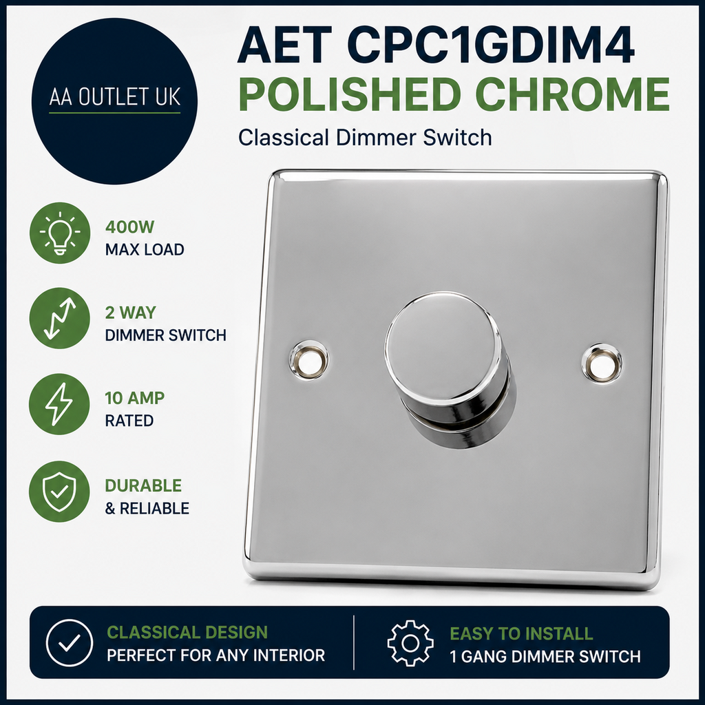 AET CPC1GDIM4 Polished Chrome Classical 400W 10 Amp Single 1 Gang 2 Way