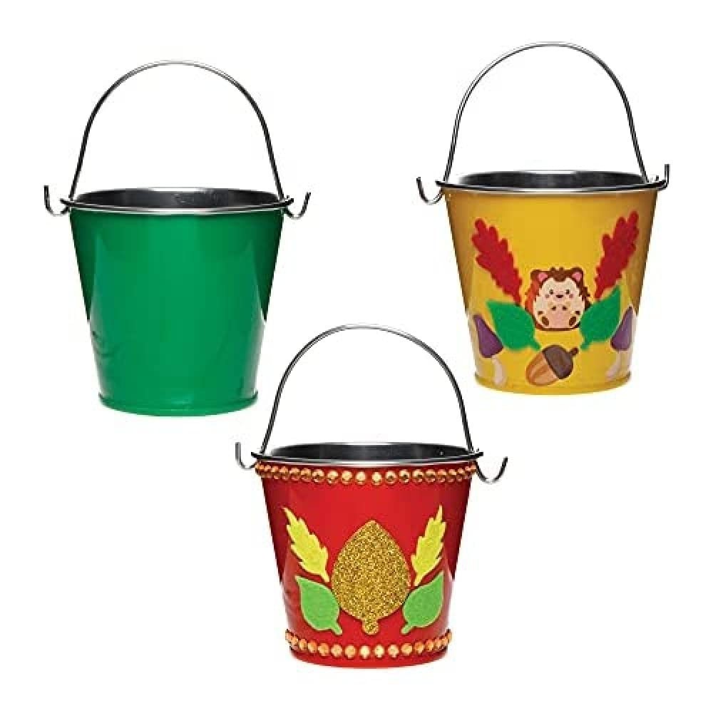 Baker Ross FE607 Mini Autumn Tin Buckets Pack Of 5 Ideal For Children Paint New