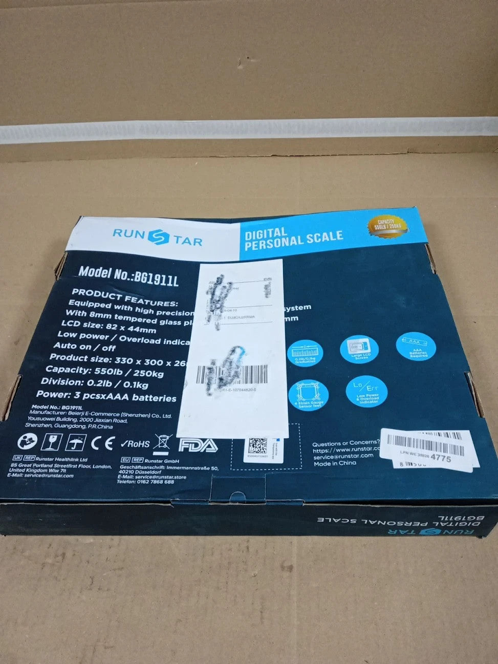 RunSTAR 550lb Bathroom Digital Scale Body Weight Ultra Wide Platform LCD New