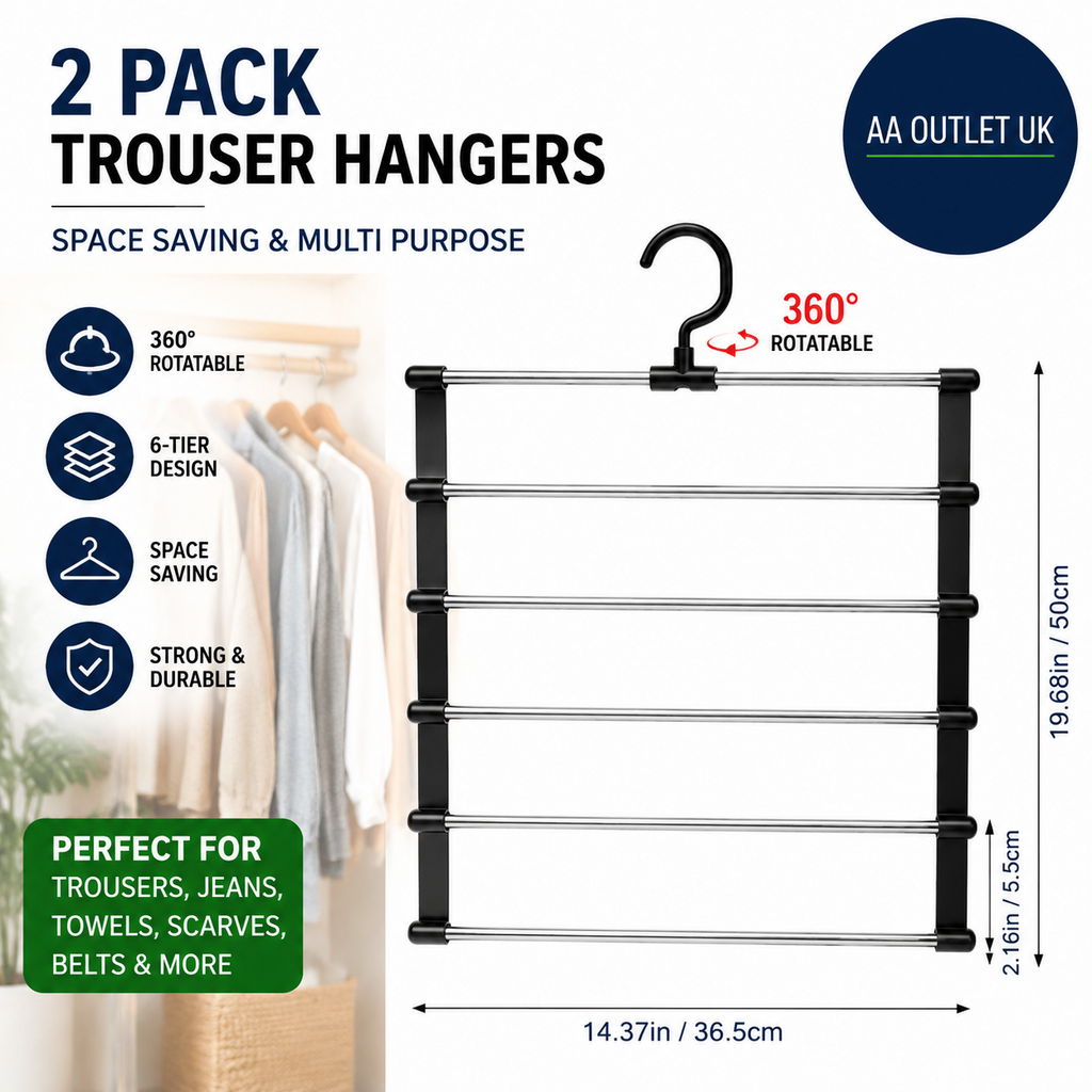 VirtuGro Trouser Hangers Space Saving Black Metal Coat Pants Black 360