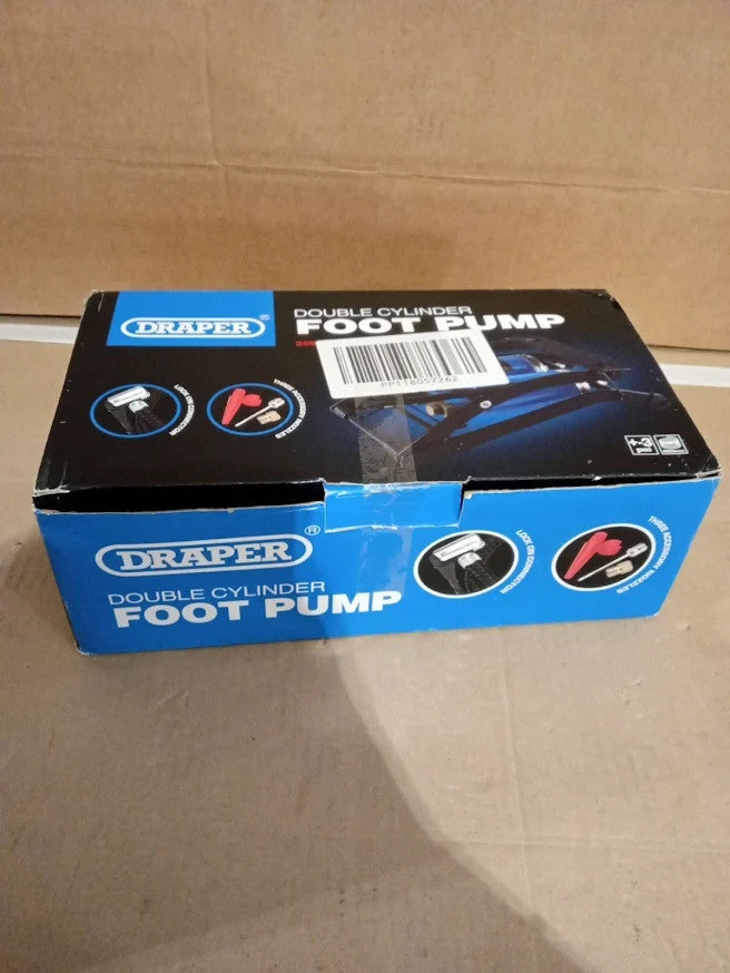 Draper 25996 Double Cylinder Foot Pump Pressure Gauge Car Bike Inflator Blue New