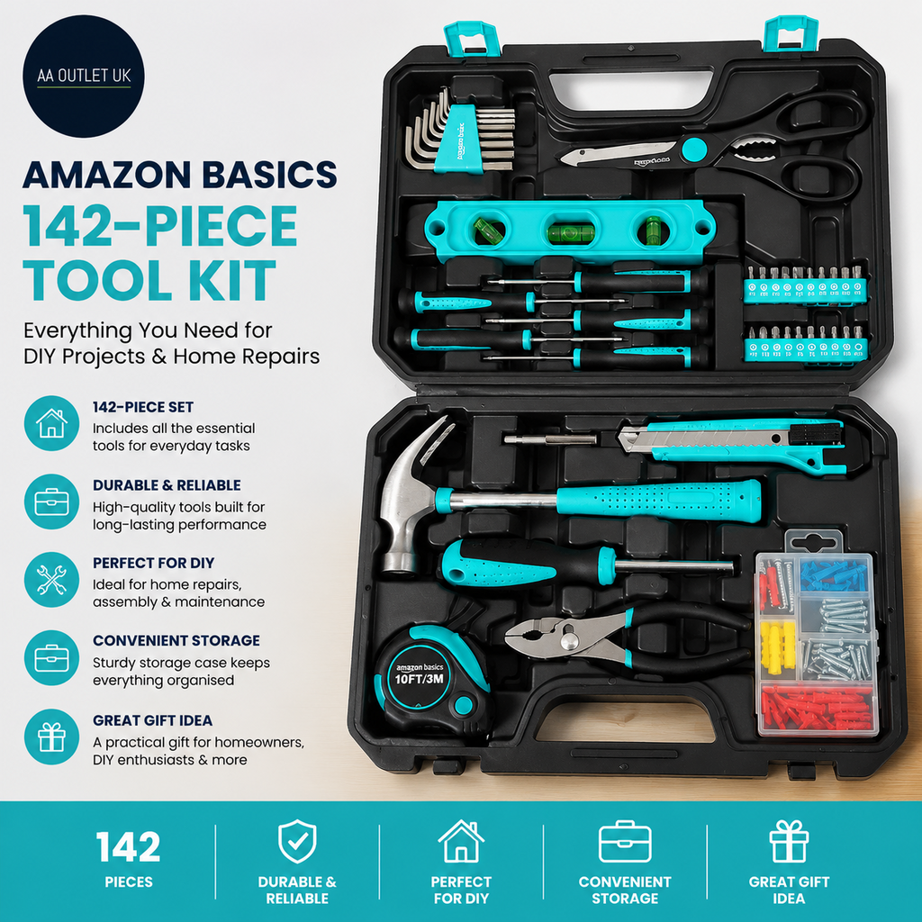 Amazon Basics Tool Kit Storage Case 142 Piece Household Tool Set DIY Turquoise