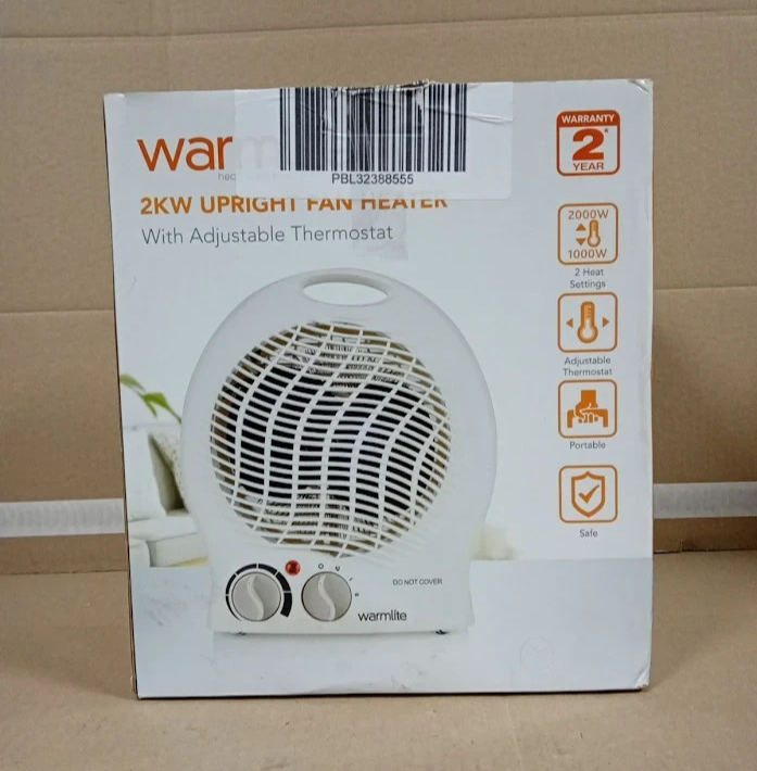 Warmlite WL44002 Thermo Fan Heater 2000W 2 Heat Settings White Portable Design