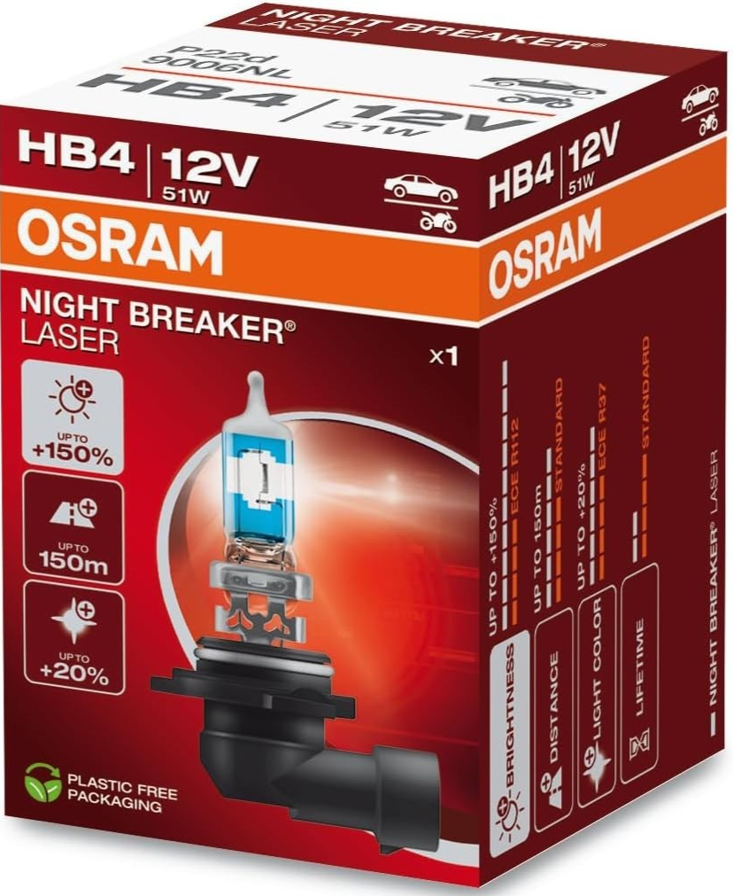 Osram Night Breaker Laser HB4 Next Generation +150% Brightness Halogen New