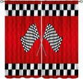 YCness Racing Car Kids Curtain Boys Bedroom Red Flag 42x45in 2 Panels Design New