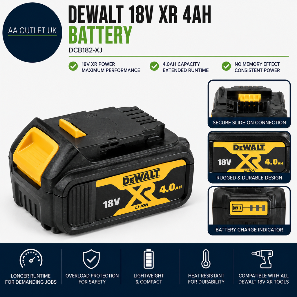 DEWALT 18V XR 4Ah Battery DCB182XJ Lithium Ion Power Tool Black Yellow