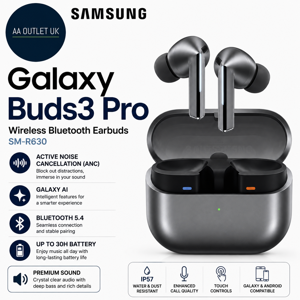 Samsung Galaxy Buds3 Pro Wireless Bluetooth Earbuds ANC Galaxy AI SMR630 New