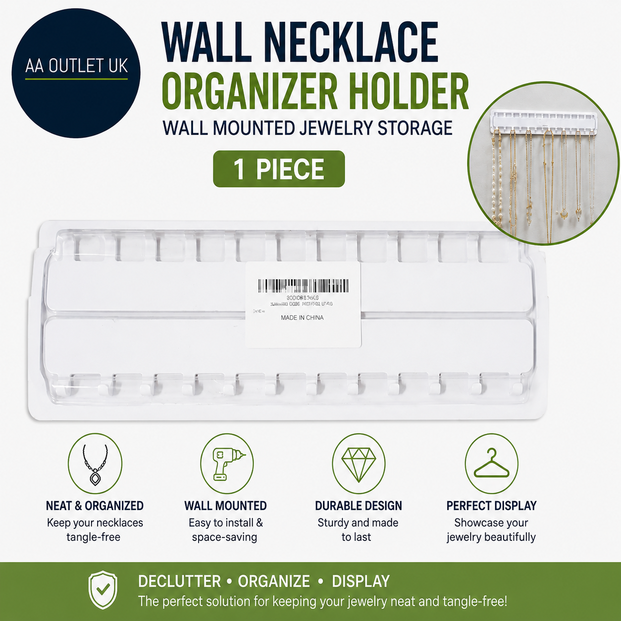 Josmimic Wall Necklace Organizer Holder Wall Mounted Jewelry Hanging Storage